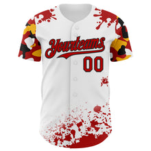 Charger l'image dans la galerie, Custom White Red Black-Yellow Splatter Camo Two Tone Authentic Baseball Jersey
