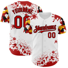 Charger l'image dans la galerie, Custom White Red Black-Yellow Splatter Camo Two Tone Authentic Baseball Jersey
