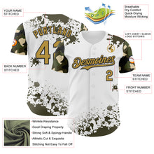 Load image into Gallery viewer, Custom White Old Gold Black-Olive Splatter Camo Two Tone Authentic Baseball Jersey
