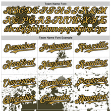 Load image into Gallery viewer, Custom White Old Gold Black-Olive Splatter Camo Two Tone Authentic Baseball Jersey

