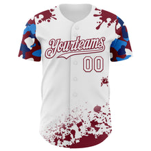 Load image into Gallery viewer, Custom White Crimson-Blue Splatter Camo Two Tone Authentic Baseball Jersey
