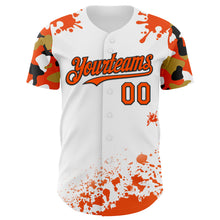 Charger l'image dans la galerie, Custom White Orange Black-Old Gold Splatter Camo Two Tone Authentic Baseball Jersey
