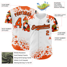 Charger l'image dans la galerie, Custom White Orange Black-Old Gold Splatter Camo Two Tone Authentic Baseball Jersey
