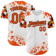 Charger l'image dans la galerie, Custom White Orange Black-Old Gold Splatter Camo Two Tone Authentic Baseball Jersey
