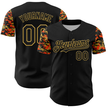 Custom Black Old Gold-Orange Digital Camo Two Tone Authentic Baseball Jersey