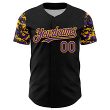 Load image into Gallery viewer, Custom Black Purple-Gold Digital Camo Two Tone Authentic Baseball Jersey
