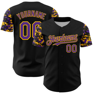 Custom Black Purple-Gold Digital Camo Two Tone Authentic Baseball Jersey