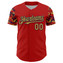 Load image into Gallery viewer, Custom Red Old Gold-Navy Digital Camo Two Tone Authentic Baseball Jersey
