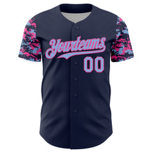 Load image into Gallery viewer, Custom Navy Light Blue-Pink Digital Camo Two Tone Authentic Baseball Jersey
