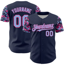 Load image into Gallery viewer, Custom Navy Light Blue-Pink Digital Camo Two Tone Authentic Baseball Jersey
