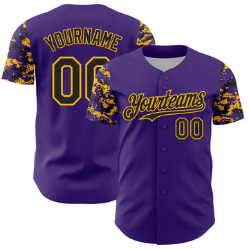 Custom Purple Black-Gold Digital Camo Two Tone Authentic Baseball Jersey