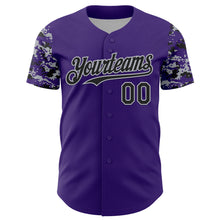 Laden Sie das Bild in den Galerie-Viewer, Custom Purple Black-Gray Digital Camo Two Tone Authentic Baseball Jersey

