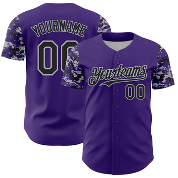 Custom Purple Black-Gray Digital Camo Two Tone Authentic Baseball Jersey