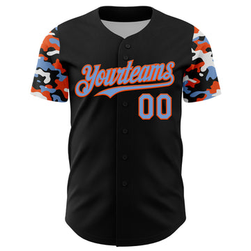 Custom Black Powder Blue Orange-White Digital Camo Two Tone Authentic Baseball Jersey
