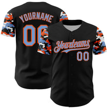 Load image into Gallery viewer, Custom Black Powder Blue Orange-White Digital Camo Two Tone Authentic Baseball Jersey

