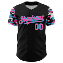 Charger l'image dans la galerie, Custom Black Pink Sky Blue-White Digital Camo Two Tone Authentic Baseball Jersey
