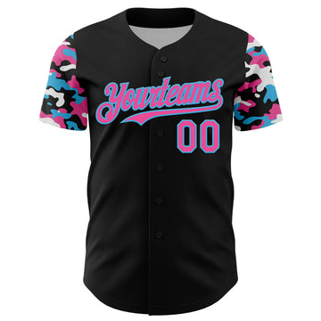 Custom Black Pink Sky Blue-White Digital Camo Two Tone Authentic Baseball Jersey