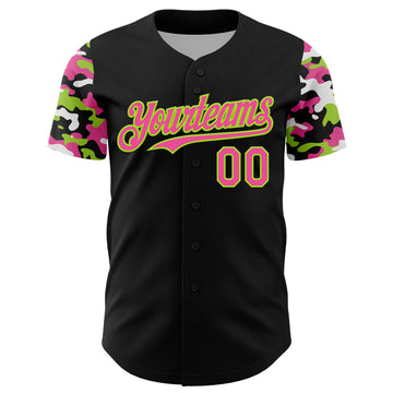 Custom Black Pink Neon Green-White Digital Camo Two Tone Authentic Baseball Jersey
