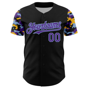 Custom Black Purple Light Blue-Gold Digital Camo Two Tone Authentic Baseball Jersey