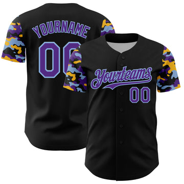 Custom Black Purple Light Blue-Gold Digital Camo Two Tone Authentic Baseball Jersey