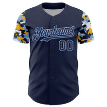 Load image into Gallery viewer, Custom Navy Light Blue Gold-White Digital Camo Two Tone Authentic Baseball Jersey
