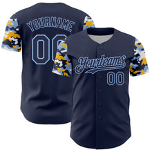 Load image into Gallery viewer, Custom Navy Light Blue Gold-White Digital Camo Two Tone Authentic Baseball Jersey
