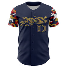 Load image into Gallery viewer, Custom Navy Old Gold Red-White Digital Camo Two Tone Authentic Baseball Jersey
