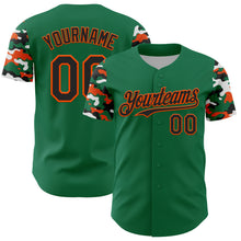 Load image into Gallery viewer, Custom Kelly Green Black Orange-White Digital Camo Two Tone Authentic Baseball Jersey
