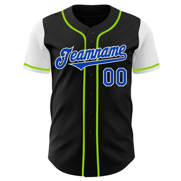 Custom Black Thunder Blue Neon Green-White Two Tone Authentic Baseball Jersey