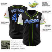 Load image into Gallery viewer, Custom Black Thunder Blue Neon Green-White Two Tone Authentic Baseball Jersey
