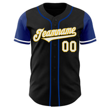 Laden Sie das Bild in den Galerie-Viewer, Custom Black White Royal-Yellow Two Tone Authentic Baseball Jersey

