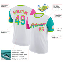 Load image into Gallery viewer, Custom White Pink Aqua-Neon Green Gradient Two Tone Performance T-Shirt
