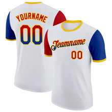 Load image into Gallery viewer, Custom White Red Royal-Yellow Gradient Two Tone Performance T-Shirt
