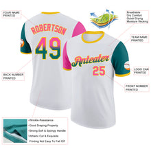 Load image into Gallery viewer, Custom White Pink Teal-Yellow Gradient Two Tone Performance T-Shirt
