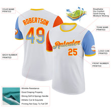 Laden Sie das Bild in den Galerie-Viewer, Custom White Orange Powder Blue-Yellow Gradient Two Tone Performance T-Shirt
