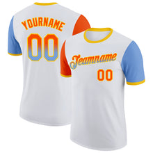 Laden Sie das Bild in den Galerie-Viewer, Custom White Orange Powder Blue-Yellow Gradient Two Tone Performance T-Shirt
