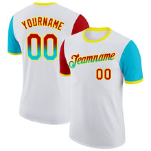 Load image into Gallery viewer, Custom White Red Lakes Blue-Light Yellow Gradient Two Tone Performance T-Shirt
