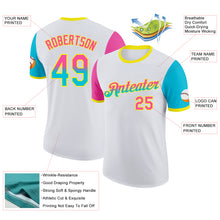 Laden Sie das Bild in den Galerie-Viewer, Custom White Pink Lakes Blue-Light Yellow Gradient Two Tone Performance T-Shirt
