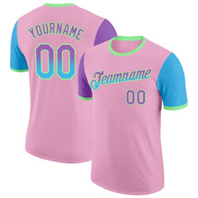 Charger l'image dans la galerie, Custom Light Pink Medium Purple Sky Blue-Pea Green Gradient Two Tone Performance T-Shirt
