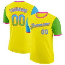 Laden Sie das Bild in den Galerie-Viewer, Custom Light Yellow Sky Blue Aurora Green-Pink Gradient Two Tone Performance T-Shirt
