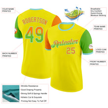 Load image into Gallery viewer, Custom Light Yellow Bay Orange Aurora Green-Ice Blue Gradient Two Tone Performance T-Shirt
