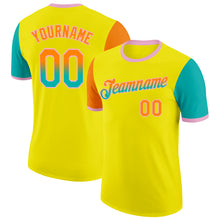 Load image into Gallery viewer, Custom Light Yellow Bay Orange Aqua-Light Pink Gradient Two Tone Performance T-Shirt
