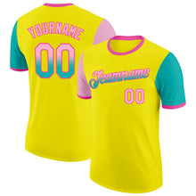 Laden Sie das Bild in den Galerie-Viewer, Custom Light Yellow Light Pink Aqua-Pink Gradient Two Tone Performance T-Shirt
