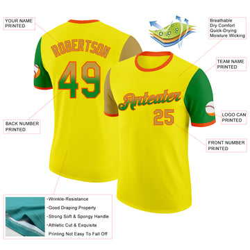 Custom Light Yellow Old Gold Grass Green-Orange Gradient Two Tone Performance T-Shirt