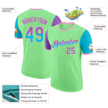 Laden Sie das Bild in den Galerie-Viewer, Custom Pea Green Medium Purple Lakes Blue-Light Pink Gradient Two Tone Performance T-Shirt
