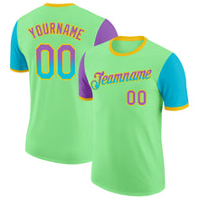 Charger l'image dans la galerie, Custom Pea Green Medium Purple Lakes Blue-Yellow Gradient Two Tone Performance T-Shirt
