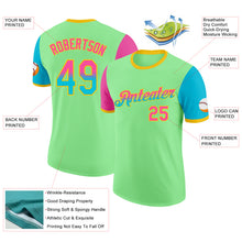 Load image into Gallery viewer, Custom Pea Green Pink Lakes Blue-Yellow Gradient Two Tone Performance T-Shirt
