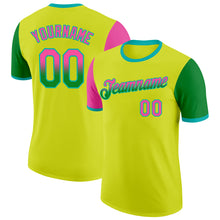 Load image into Gallery viewer, Custom Neon Yellow Pink Grass Green-Aqua Gradient Two Tone Performance T-Shirt
