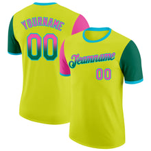Загрузить изображение в средство просмотра галереи, Custom Neon Yellow Pink Kelly Green-Lakes Blue Gradient Two Tone Performance T-Shirt
