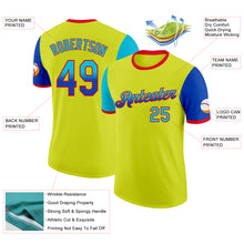 Charger l'image dans la galerie, Custom Neon Yellow Lakes Blue Thunder Blue-Fire Red Gradient Two Tone Performance T-Shirt
